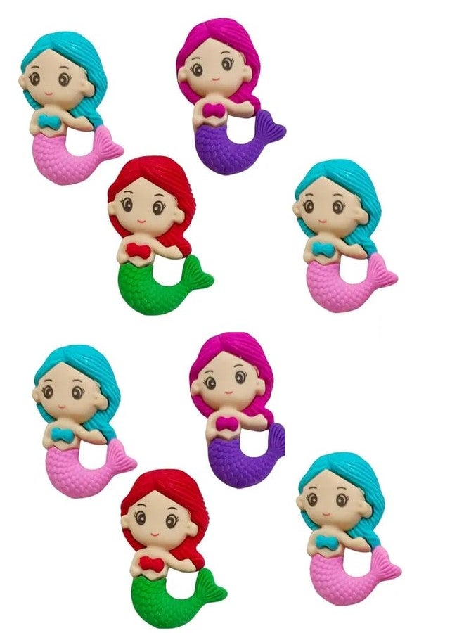 JMK CRAFTS ممحاة حورية البحر من JMK CRAFTS للأطفال | ممحاة أقلام رصاص مطاطية برسومات كرتونية لطيفة للبنات | أدوات مكتبية غير سامة وممتعة للمدرسة وهدايا أعياد الميلاد | عبوة من 8 ممحاة ملونة - Image 1